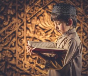 Child reading Quran.