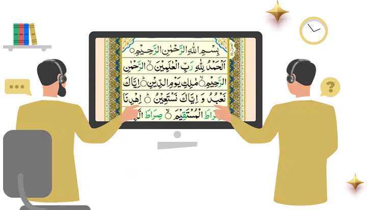 Female Quran tutor teaching Tajweed rules online,” “Child learning Noorani Qaida.”