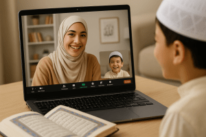 Certified online Quran tutor teaching a child via video call