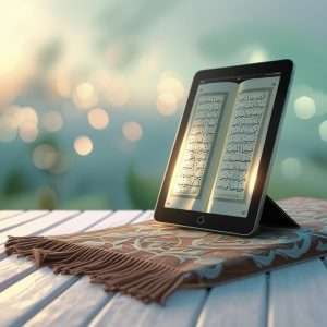 Arabic letter chart on screen during Quran class