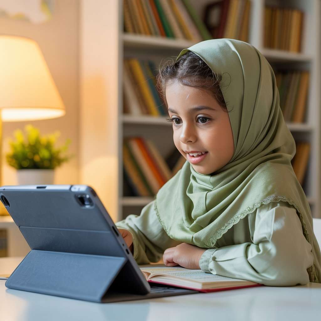Online Tafsir session with student and digital Quran